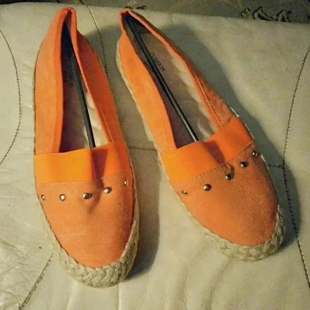 Avon Orange studded Espadrilles Canvas shoes NWOT